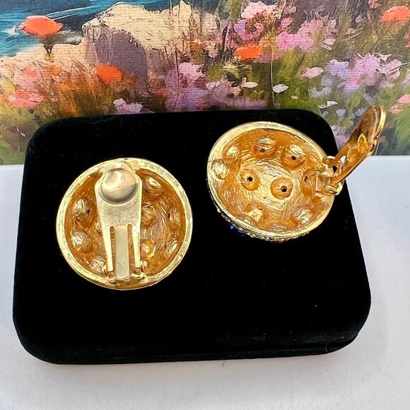 CZ Pave and Mughal Glass Dome CLIP Earrings - Picture 5 of 5